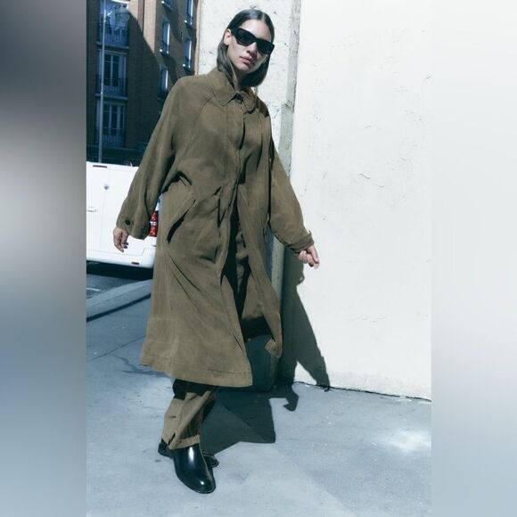 ZARA ZW COLLECTION WASHED LYOCELL TRENCH - Picture 10 of 16